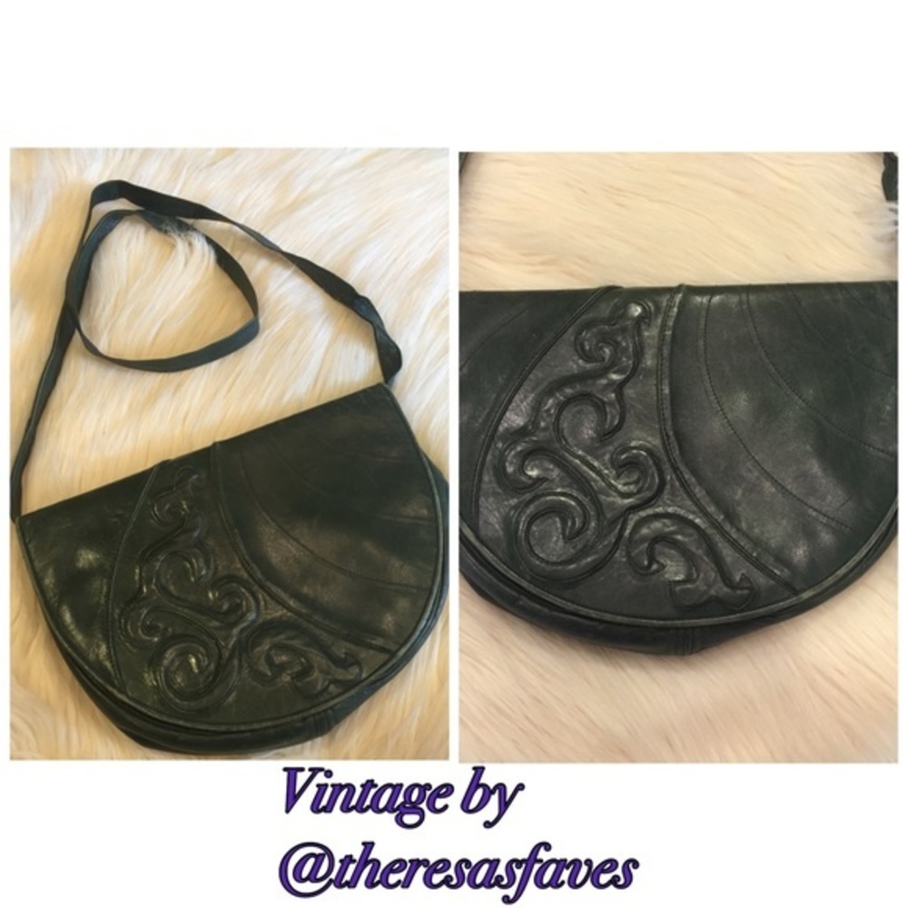 Barbara Bolan Vintage Green Embossed Shoulder Bag